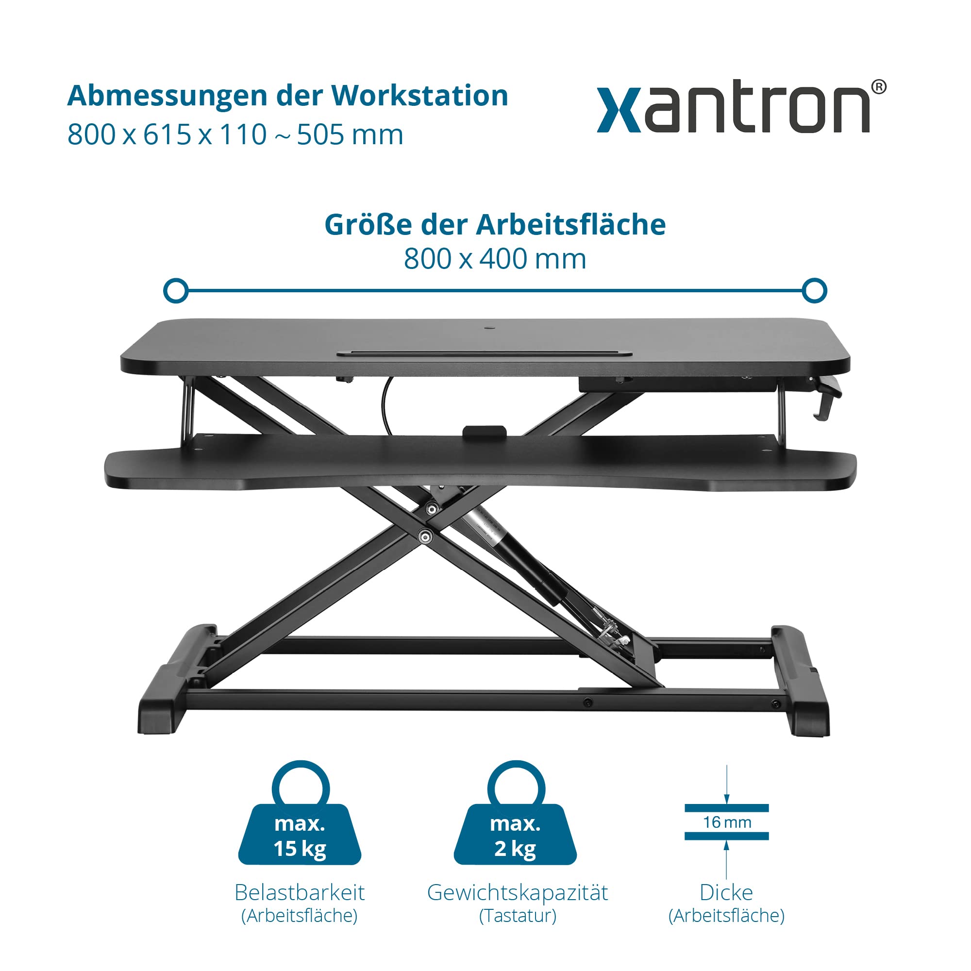 Xantron Schreibtischaufsatz höhenverstellbar mit Gasdruckfeder