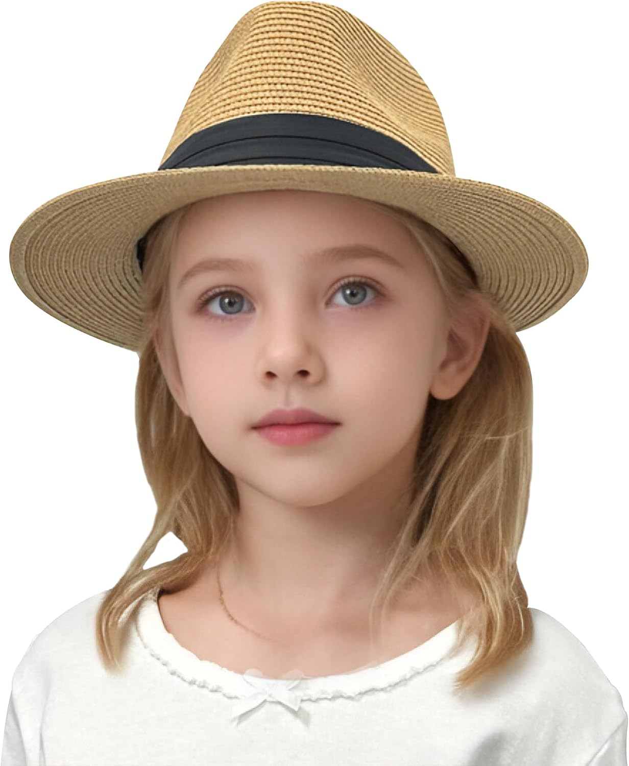 Jastore Little Kids Girls Boys Summer Fedora Straw Hat Wide Brim Floppy Beach Sun Visor Hat
