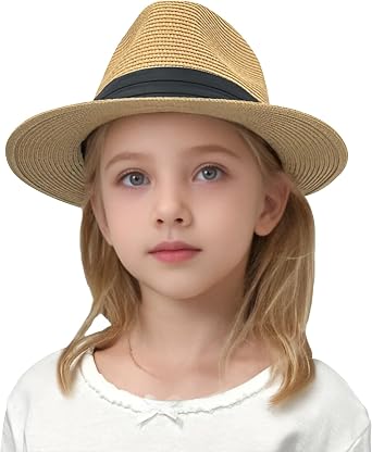 Jastore Little Kids Girls Boys Summer Fedora Straw Hat Wide Brim Floppy Beach Sun Visor Hat