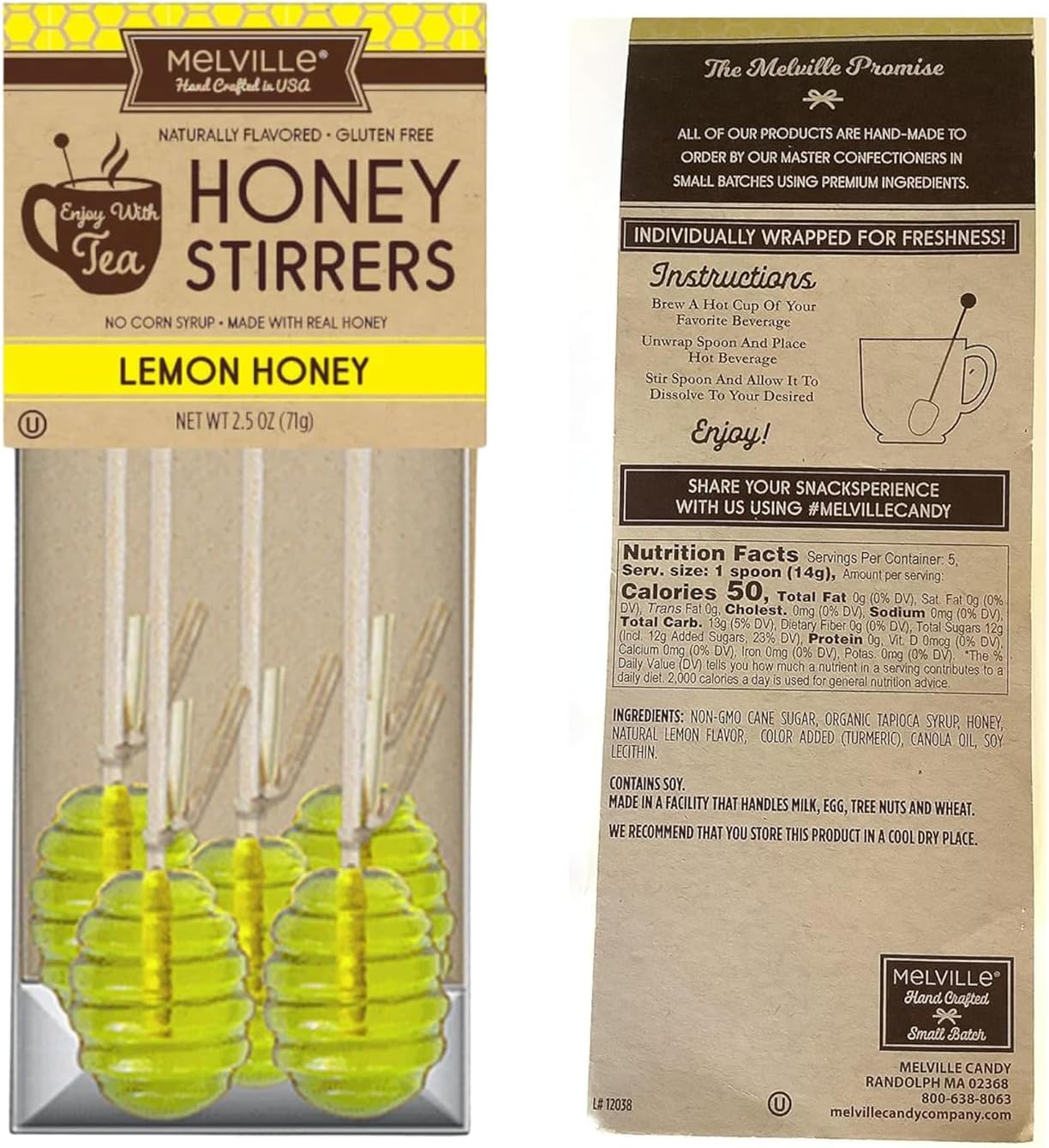 Melville Honey Spoon Bundle Pack of 3 Flavors - Honey Dipper, Manuka, Lemon, Orange Blossom - 15 Honey Spoons For Tea - Delicious Candy Spoons - Hard Candy Honey Spoons Lollipop On Wooden Ball Sticks