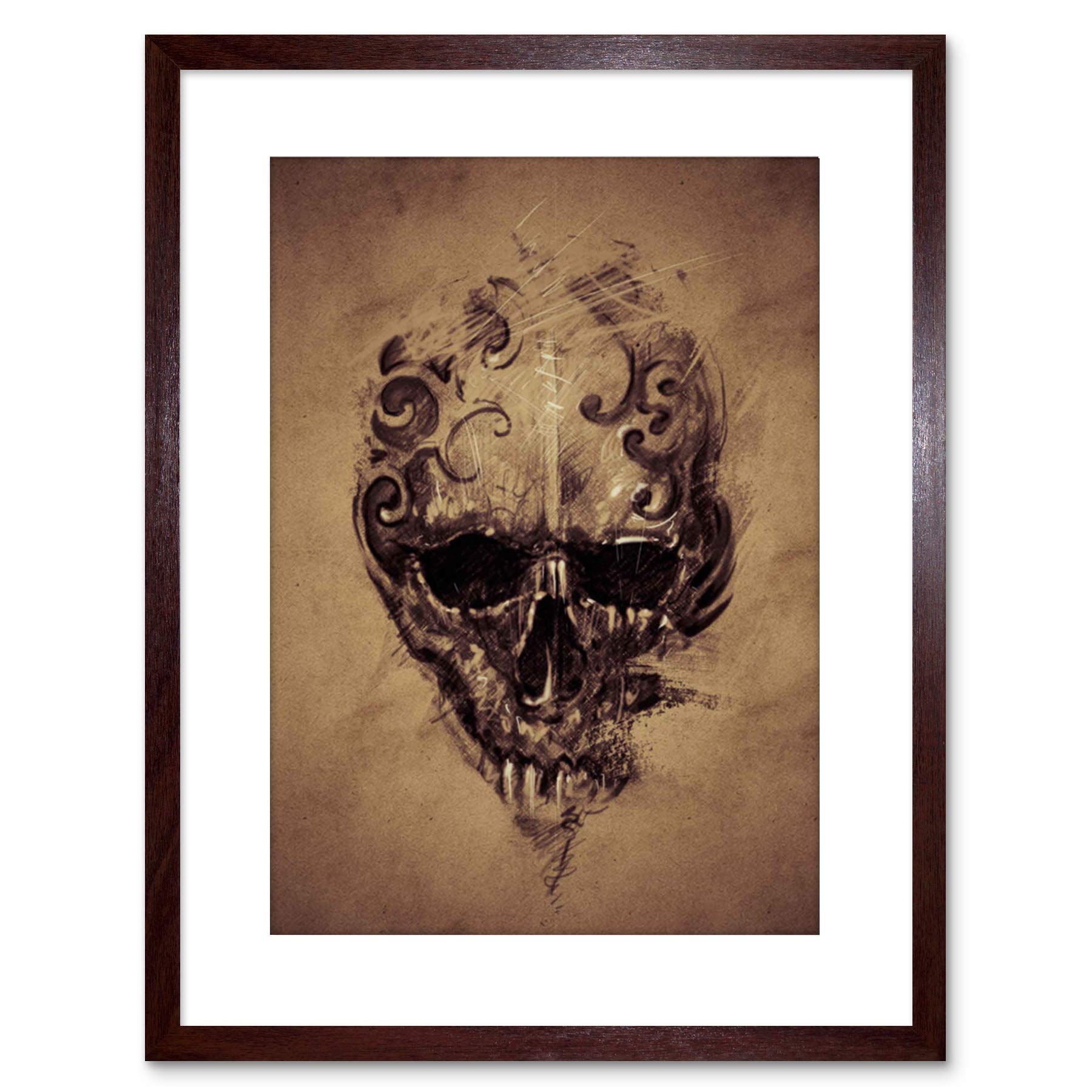 Wee Blue Coo Painting Drawing Tattoo Creepy Skull Gothic Grunge Framed Wall Art Print