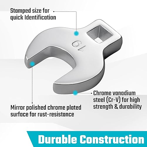 Miniatura 3 de DURATECH Juego de llaves Crowfoot de 10 piezas, 38 pulgadas, juego de llaves de extremo abierto, métrico, 0.394-0.748 in, acero CR-V, con