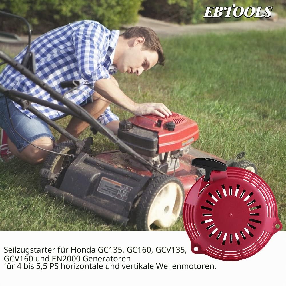 Starter-Set mit Rückholstarter, Rot, Set für Rückstellstarter, Generatoren, Montagegriff für Rasenmäher mit Rückstellmotor