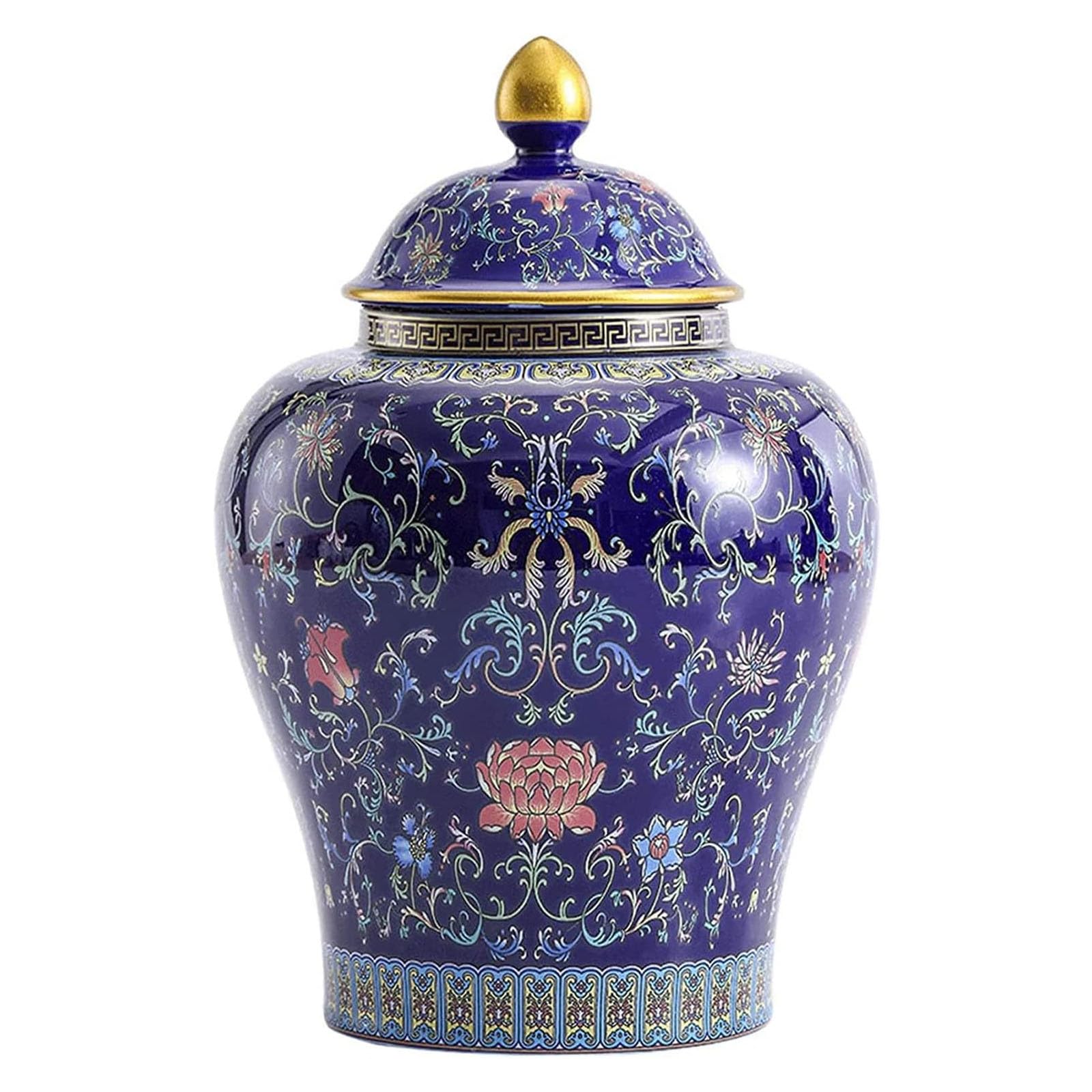 Keramik Ingwer mit Deckel Porzellan dekorative Blumenvasen handgefertigt Aufbewahrungsgefäße aus Porzellan (blau)
