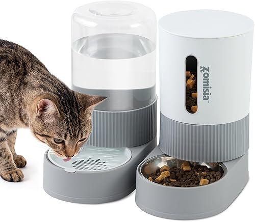Comedero automático para gatos y dispensador de agua, alimentador de alimentos y bebedero de gravedad para gatos con cuenco de acero inoxidable,