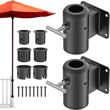 Dolibest Deck Umbrella Mount, Patio Umbrella Holder with 3 Plastic Sleeves, Steel Umbrella Clamp, Fits Umbrella Pole to 1-2, Space Saver Design, Ideal for Deck Railings, Balconies, Courtyards