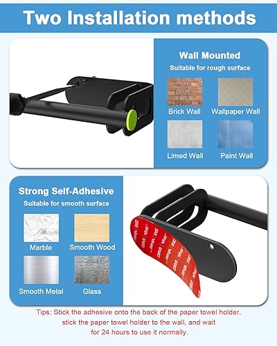 Miniatura 2 de Paquete de 2 soportes para toallas de papel adhesivo fuerte debajo del gabinete, soporte de pared para papel higiénico negro con autoadhesivo o