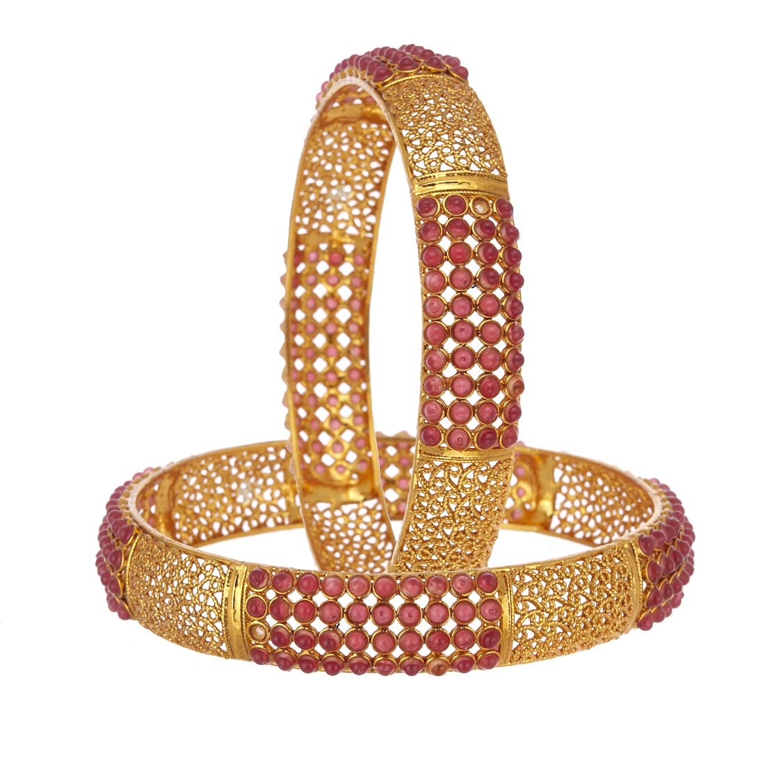 KENNICEBangle Gold Plated Handmade Designer Pota Stone Studded Bangle Set Of 2 Jewellery For Women & Girls
