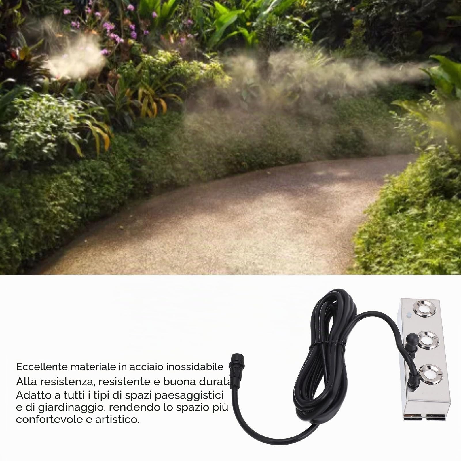 Jeffergarden Nebulizzatore a Ultrasuoni 36V con 3 Testine e Cavo 3 Metri, Generatore di Nebbia per Laghetto e Giardino, Portata 1500 ml/h