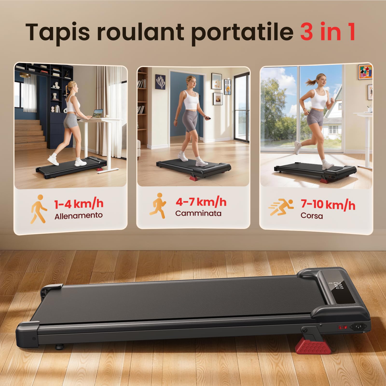 Tapis Roulant Elettrico Pieghevole Salvaspazio, Velocità Regolabile 1-8Km/H, Walking Pad 2.5HP, Nessuna installazione richiesta, Salvaspazio, Telecomando