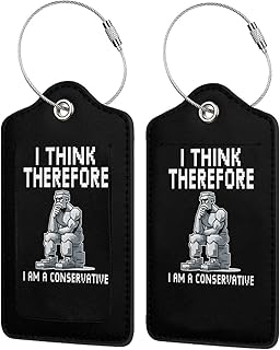 I Think Therefore I Am A Conservative Set of 2 Durableleather Luggage Tags Stylish Travel Gear Men Women