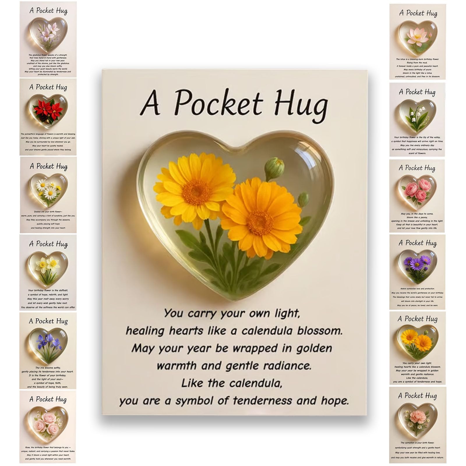 Birth Flower Pocket Hug Gift–Personalized Monthly Flower Token,Heart-Shaped Mini Keepsake for Encouragement Anxiety Relief & Emotional Support, Birthday Gifts for Women,Friends,Family,Lover (Oct.)