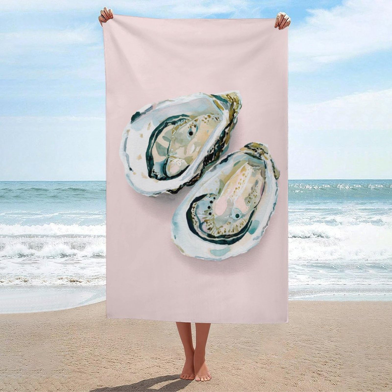 asbwuo Watercolor Two Oysters Beach Towel