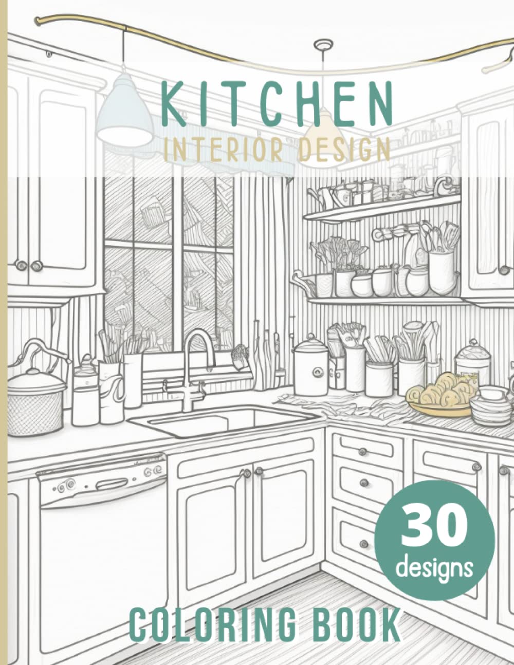 Kitchen coloring book: Interior design Adult Coloring Book Features ...