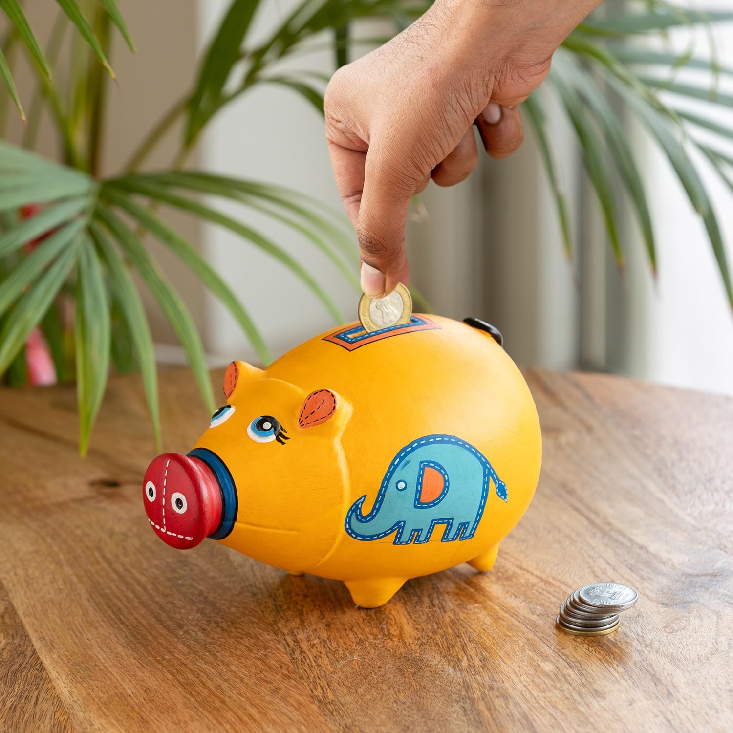 ExclusiveLane Piggy Collective Terracotta Piggy Bank for Kids Coin Collector | Handpainted Mitti ki Gullak Gift for Kids Clay Gullak Home Decor (Yellow) (B0CP46FDFB) Amazon Price History, Amazon Price Tracker