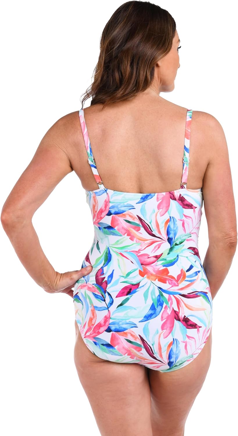 Maxine of Hollywood Womens V-Neck Twist Front Shirred One Piece Swimsuit - Image 2