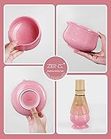 Vista 7 de ZENS Matcha Whisk Set, 6pcs Matcha Set Pink Includes 15oz Ceramic Bowl and Bamboo Whisk (Chasen Holder) Scoop, 304 Sifter & Pink Tea Mat, Japanesse