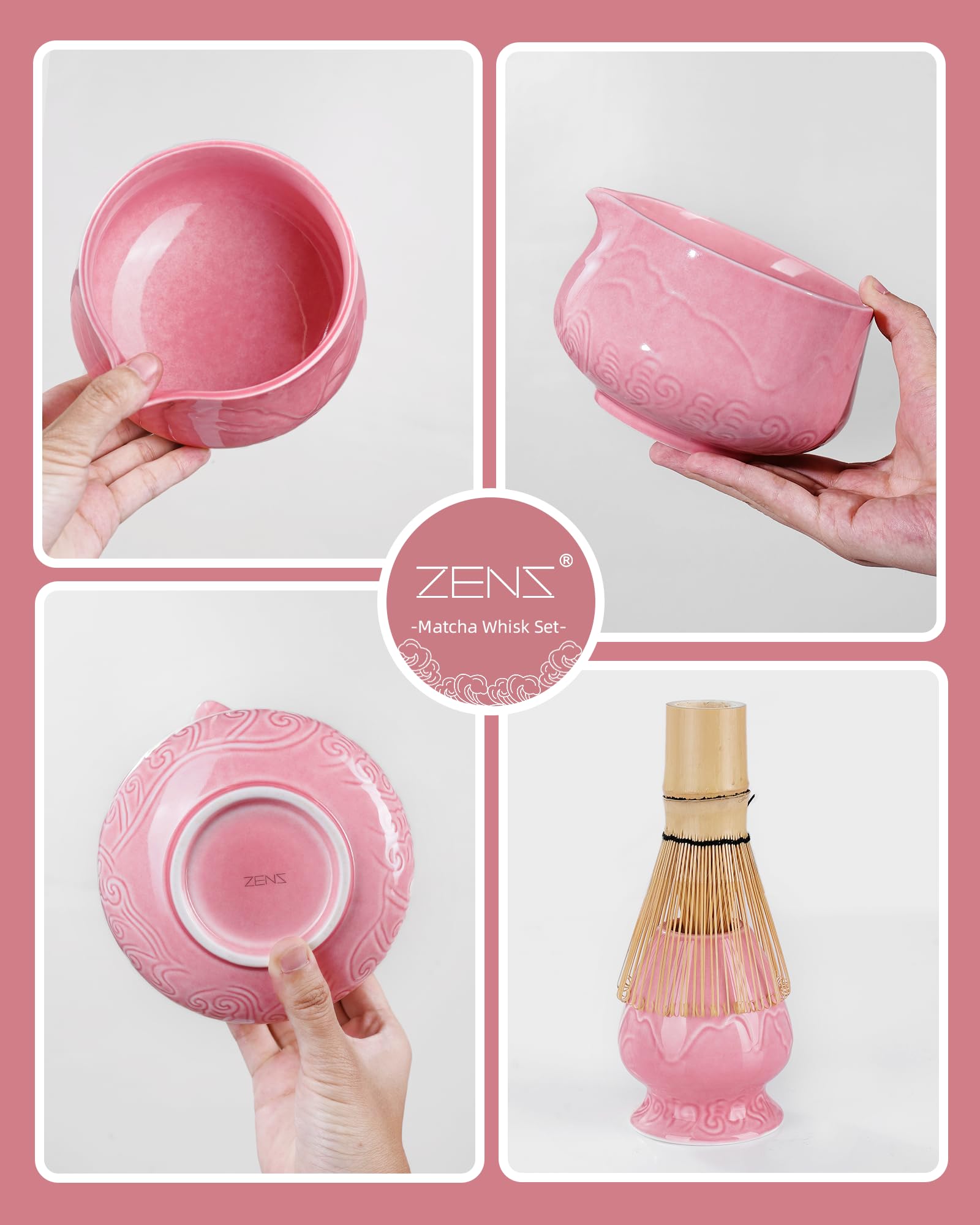 ZENS Premium Matcha Whisk Set - Pink -7