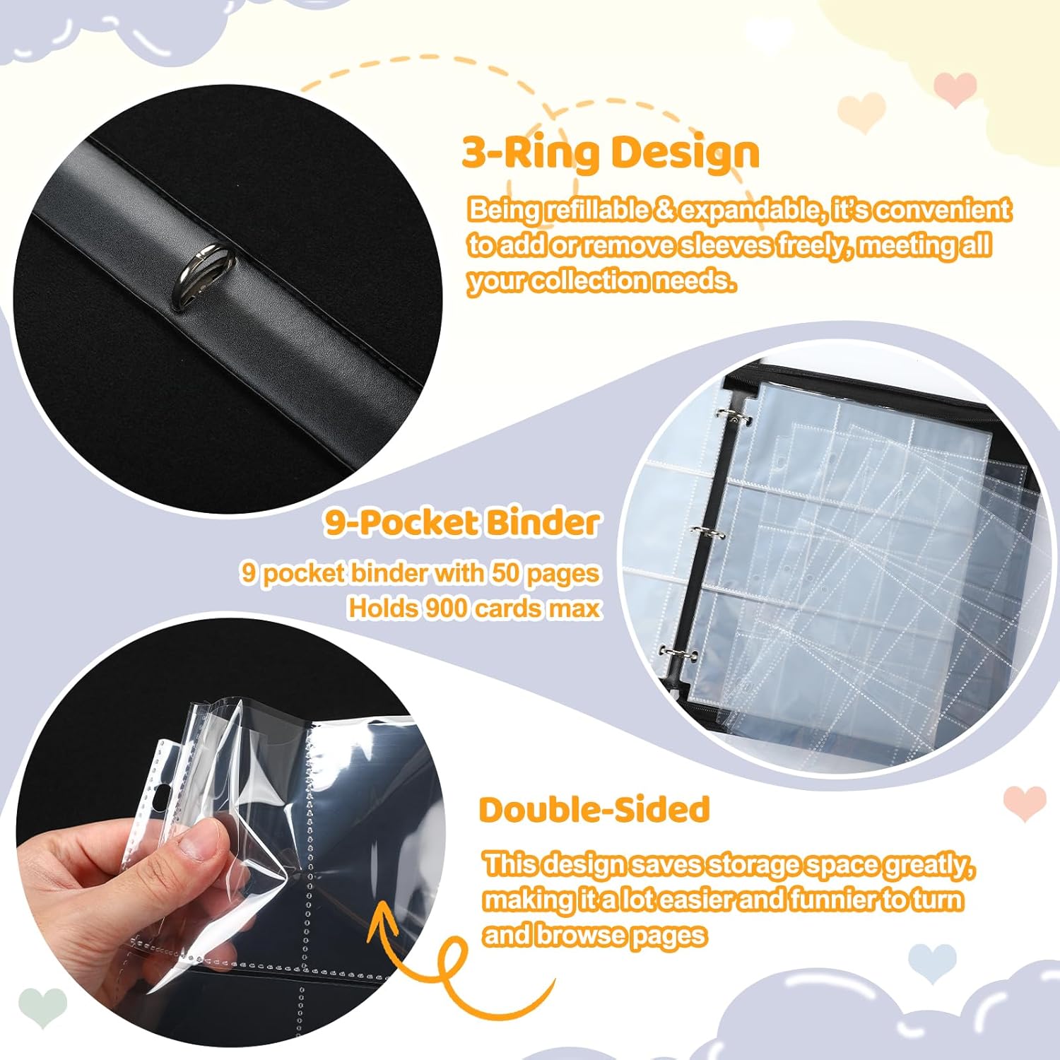 Ice Cream Drip Baseball Card Binder Trading Card Binder Portable Collector Cardholder Baseball Album Case for Boys Sports Game Supplies(Ice Cream,White,900 Pocket)
