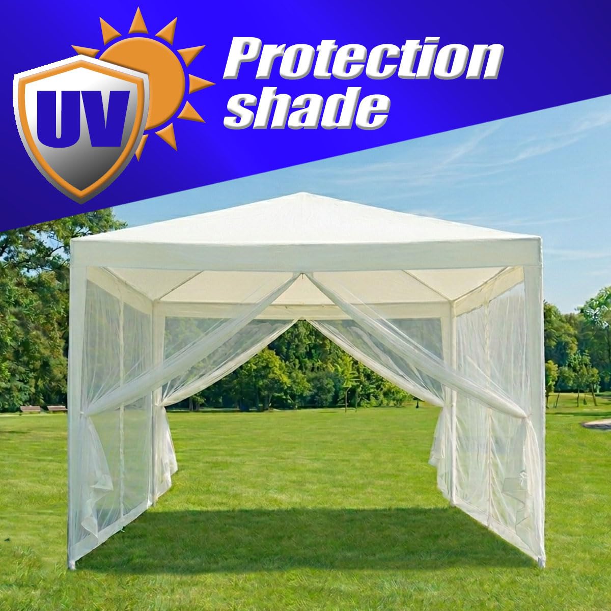 STARLYF Gazebo pieghevole -3 x 3 x 2,45 m - Tenda da giardino pop-up con protezione UV, gazebo impermeabile, visione a 360°, pareti anti-zanzare, ideale eventi e terrazza