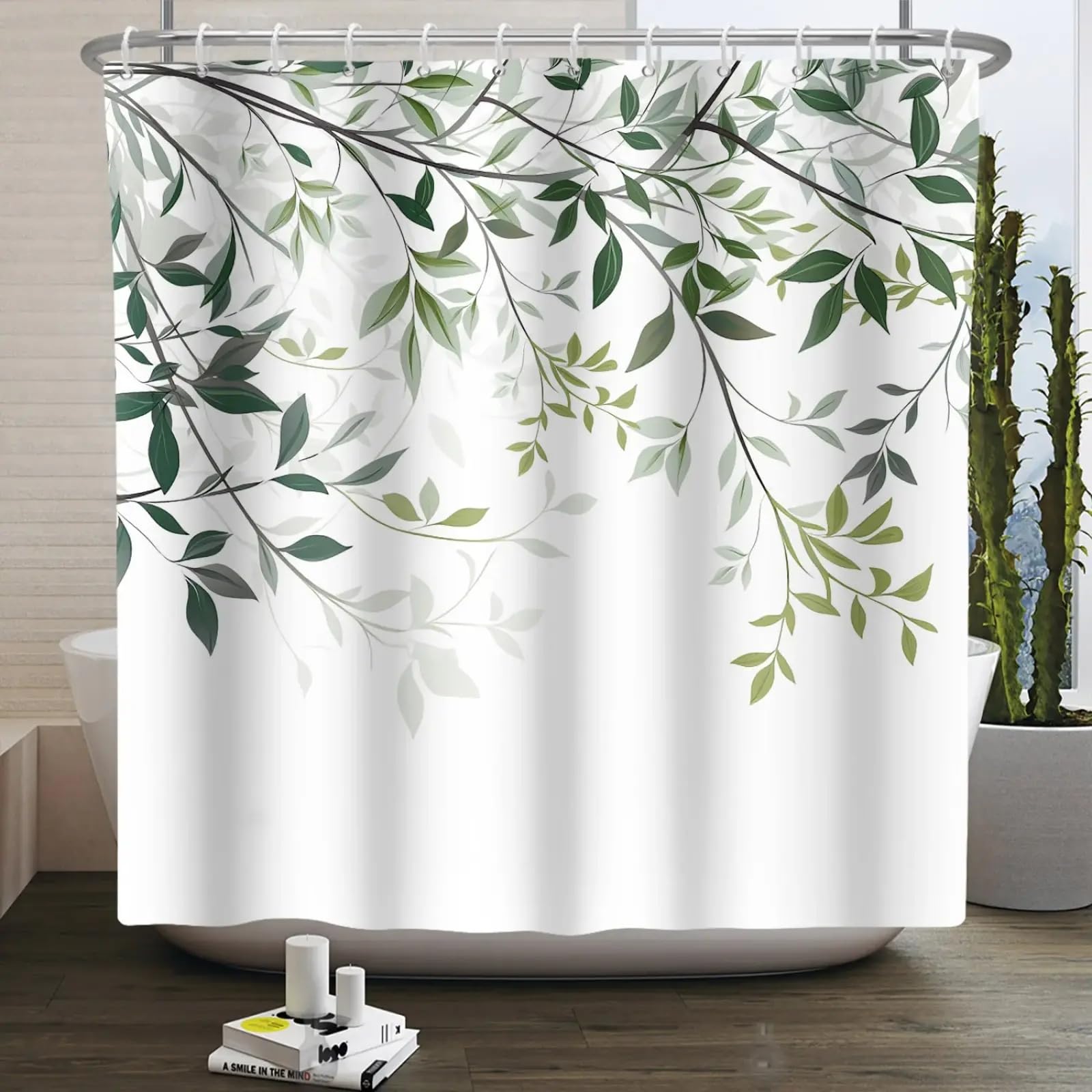 Rideau de douche feuilles aquarelles anti-éclaboussures en tissu polyester 175x190cm