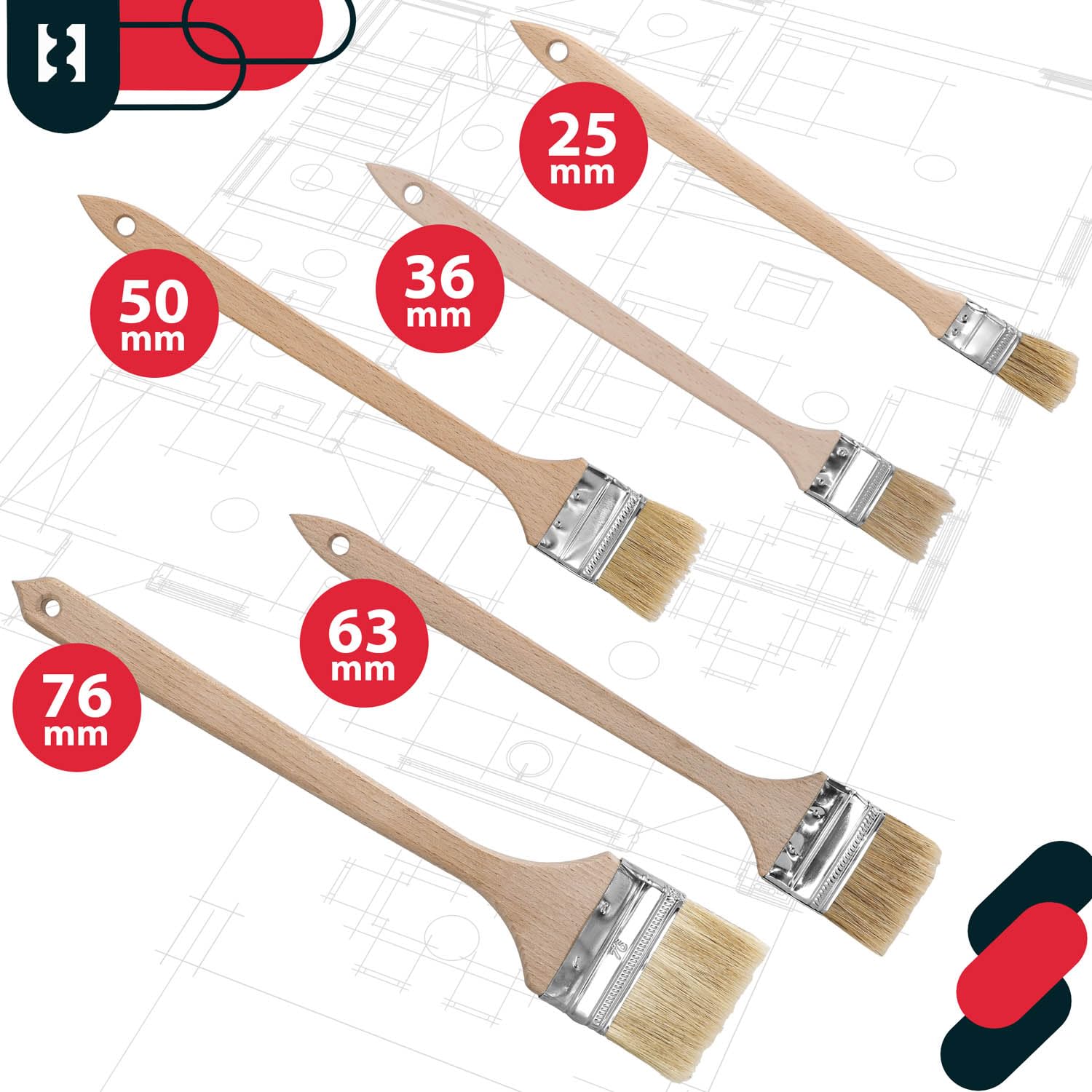 KOTARBAU® Juego de 10 brochas Planas para radiador con Mango de Madera, 36 mm, Pincel en Forma Curva, acodada, Mango Plano y Alargado para Superficies de difícil Acceso, Brocha para radiadores, 10u