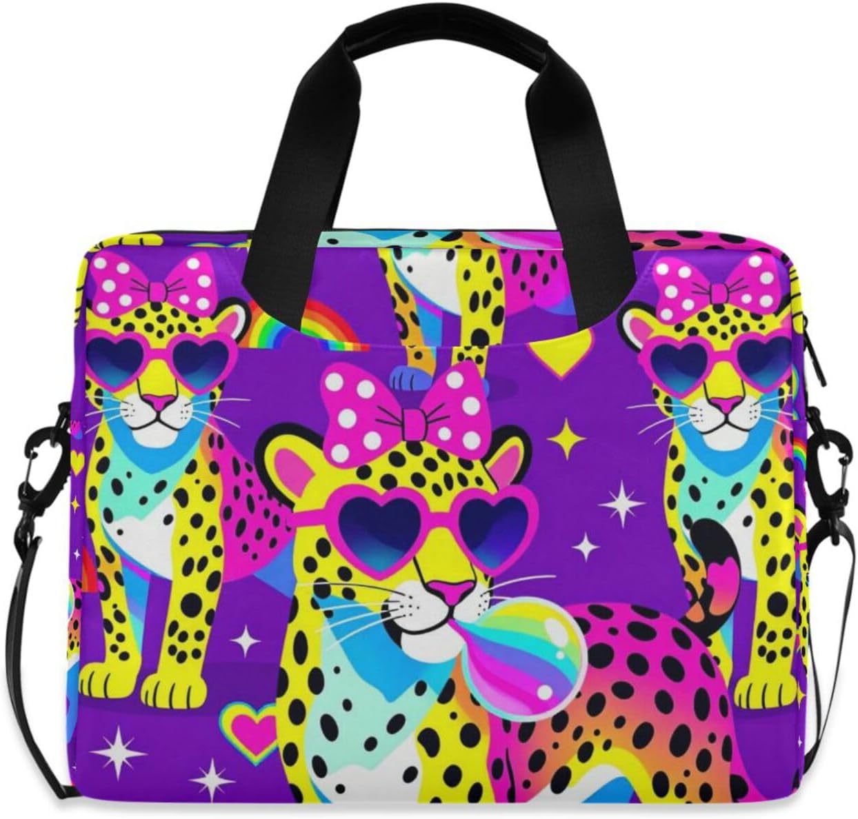 Laptop Bag Briefcase Portable Crossbody Messenger with Handle and Shoulder Strap 15.6 inch Case Bag with Zipper Funny Purple Leopard Cheetah Rainbow