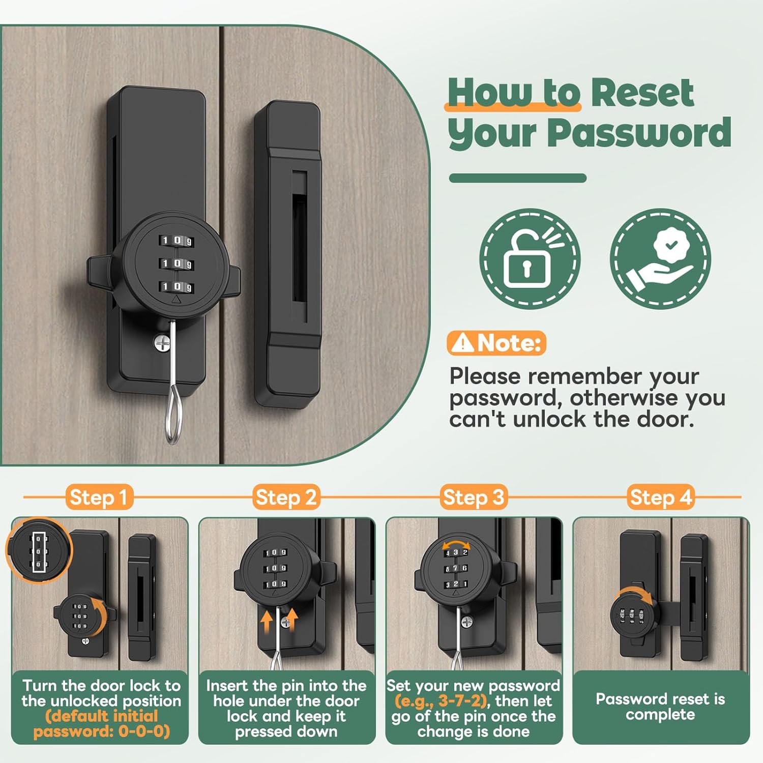 Keyless Barn Door Lock, 90/180 Degree Combination Flip Gate Latch Lock for Sliding Barn Door, Cabinet, Shed, Storage Room, Window - 3 Digit Mechanical Password Security Latches (2, Black)