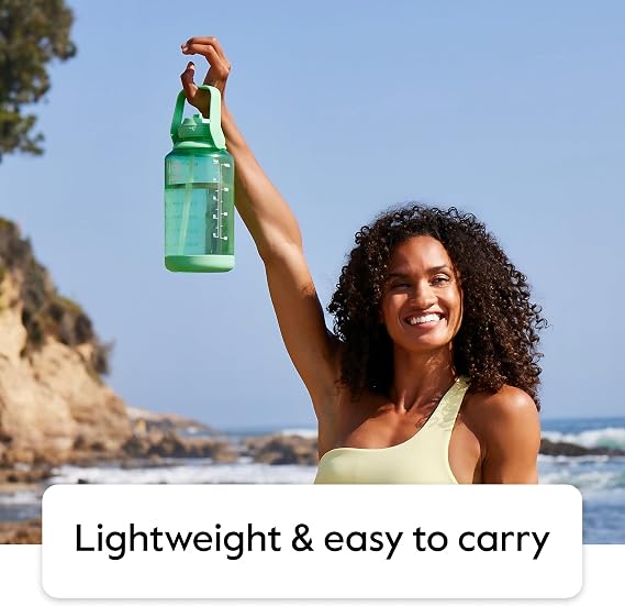 Takeya Motivational Water Bottle with Straw Lid and Time Marker (64 oz, Cloud White) - Leakproof, BPA Free Water Bottle for Daily Intake Tracking