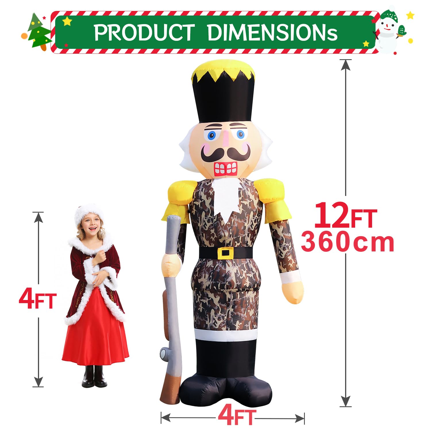 DomKom 12FT Giant Pink Christmas Inflatable Nutcracker Soldier with Candy Cane Built-in LED Lights Inflatable Decorations - Waterproof Outdoor/Indoor Blow Up Holiday Yard Decor: Camo Nutcracker