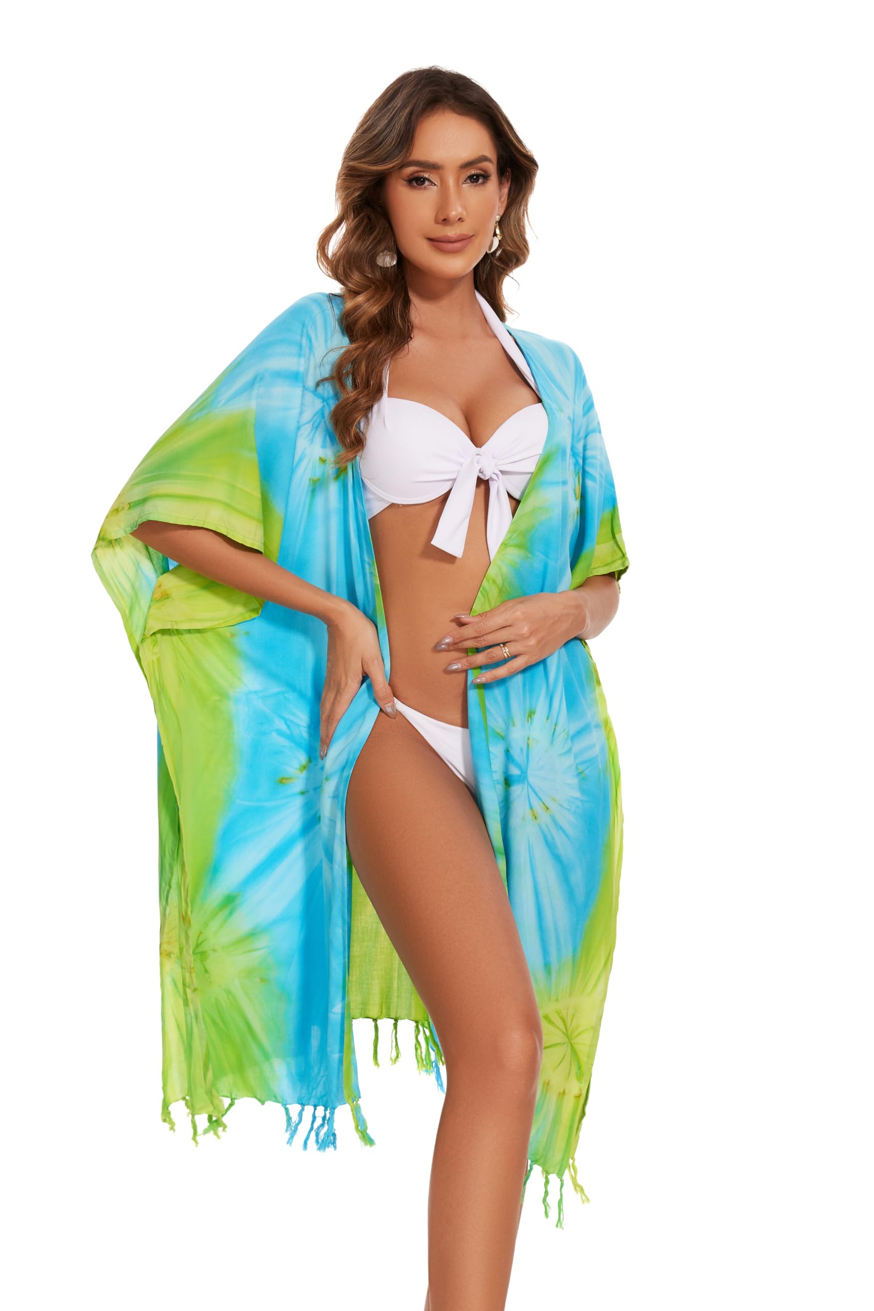 Beautybatik Donne Hippie Gypsy Tie Dye kimono cardigan scialle avvolgente costume da bagno copertura giacca taglia unica
