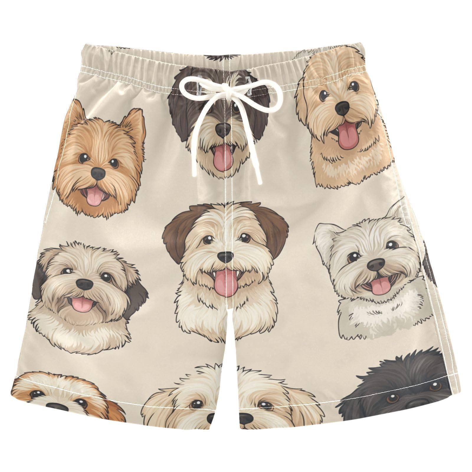 Jucciaco Boys Beach Board Shorts Cartoon Dog Pugs Swim Trunk Teen Swimwear Multicolor