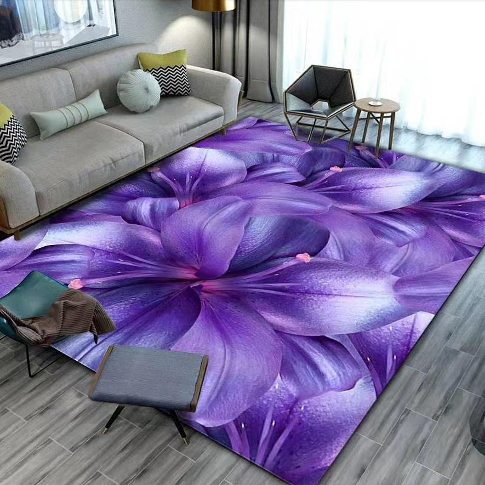 3D Flower Stamen Washable Small Rug for Kids' Bedroom Large Door Mat Purple Flower Indoor Entrance Entryway Carpet Runner Rugs 2'x4'