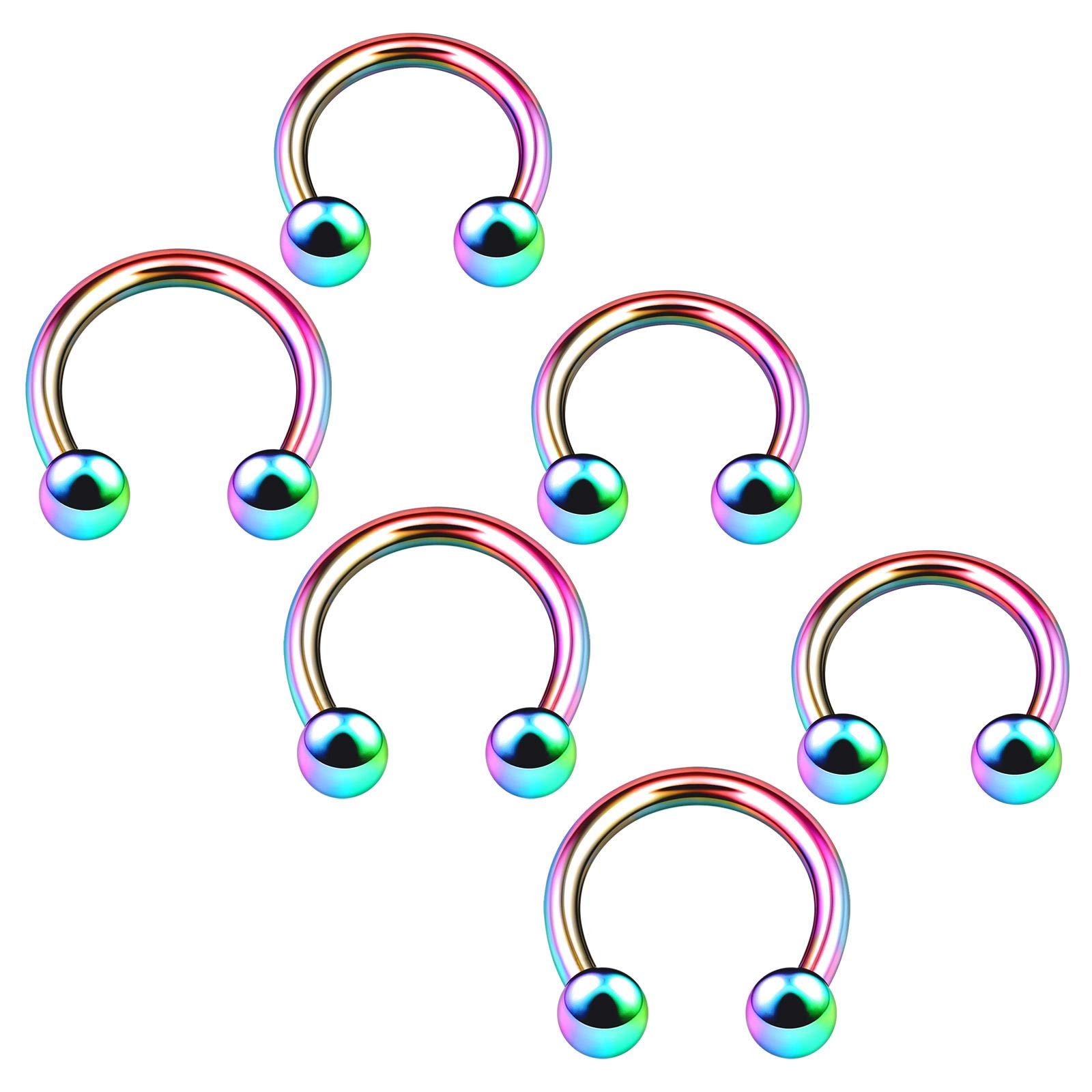 BanaVega6PCS Anodized Rainbow Horseshoe Barbell 14g 8mm 10mm 4mm Ball Rook Helix Cartilage Earrings Septum Piercing Jewellery 4691