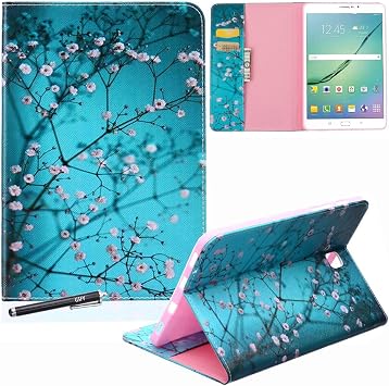 Newshine Case for Galaxy Tab S2 9.7 - PU Leather Stand Folio Case Cover with Card Slots Cash Holder for Galaxy Tab S2 Tablet 9.7 Inch, SM-T810 T815 T813 - Almond Flowers