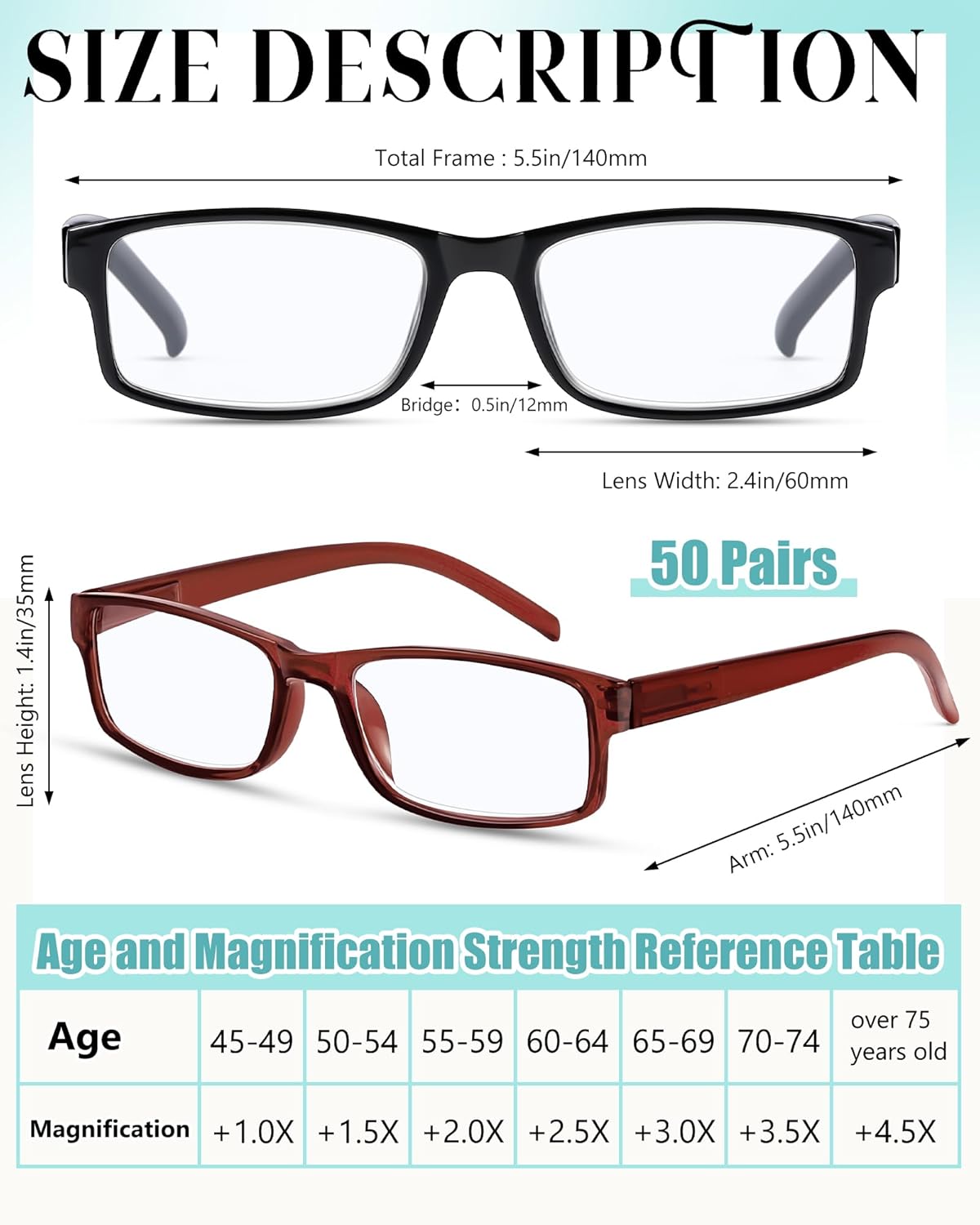 Yexiya 50 Pack Reading Glasses Bulk for Men Women Frame Eyeglasses with Spring Hinge Traditional Readers for Office Home