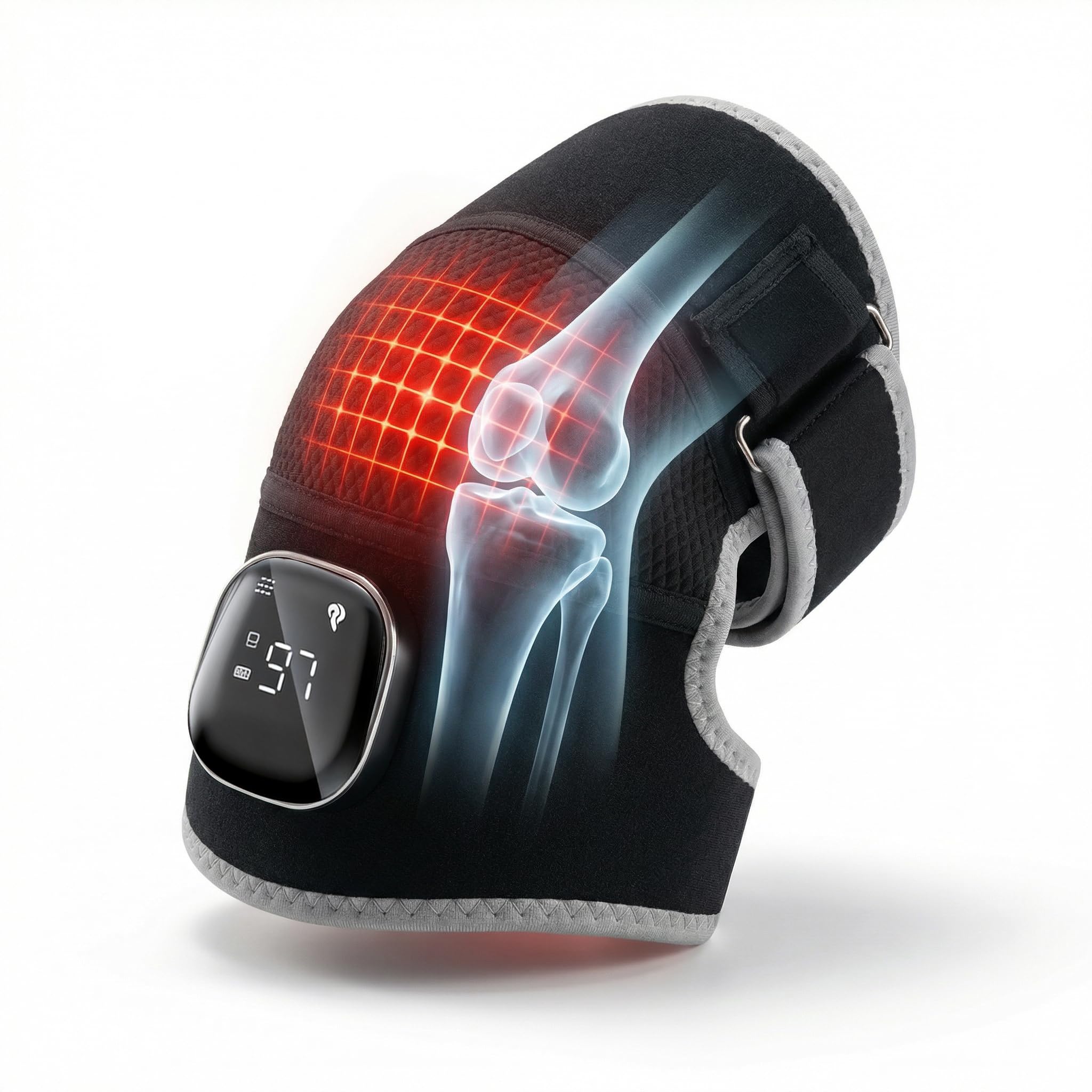 Knee Brace with LED Light Heat Massager-Cordless Rechargeable Knee Wrap 660 850nm Vibration for Pain Relief Meniscus Tear