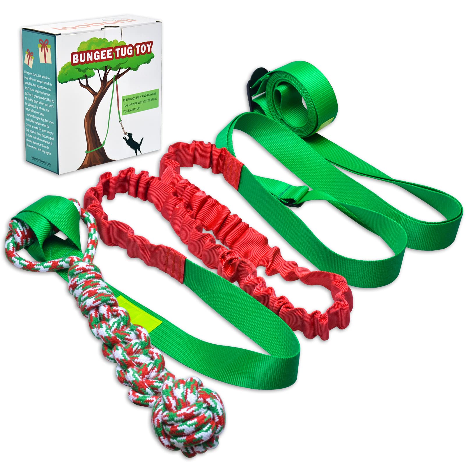 SEGMINISMART LOOBANI Dog Outdoor Bungee Hanging Toy,Interactive Tether Tug Toy for Pitbull & Small to Large Dogs to Exercise & Solo Play,Durable Tugger for Tug of War,with Chew Rope Toy (Green) — image 1