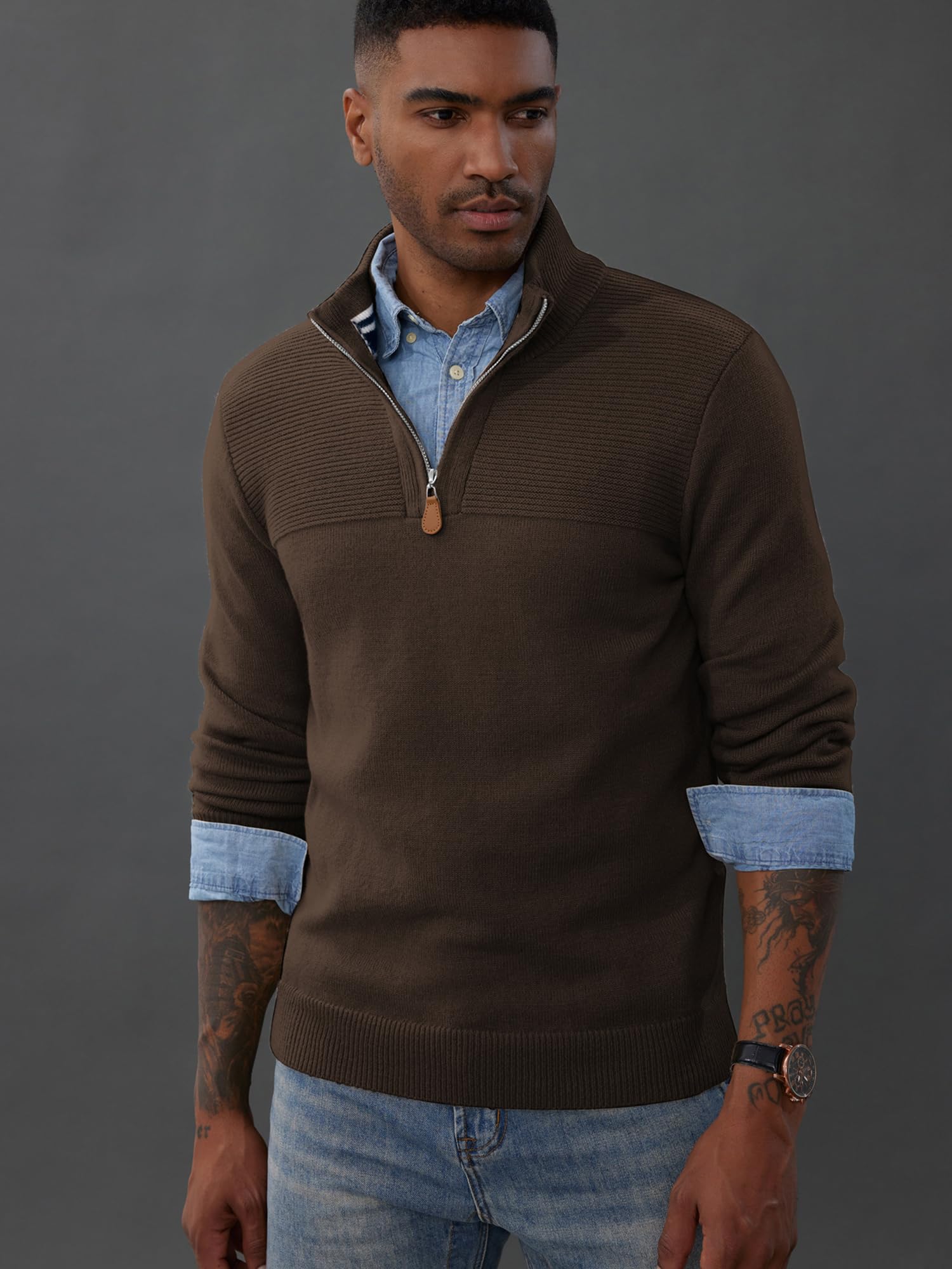 PJ PAUL JONES Maglione da uomo con zip a quarto slim fit casual pullover maglione a collo alto polo maglioni