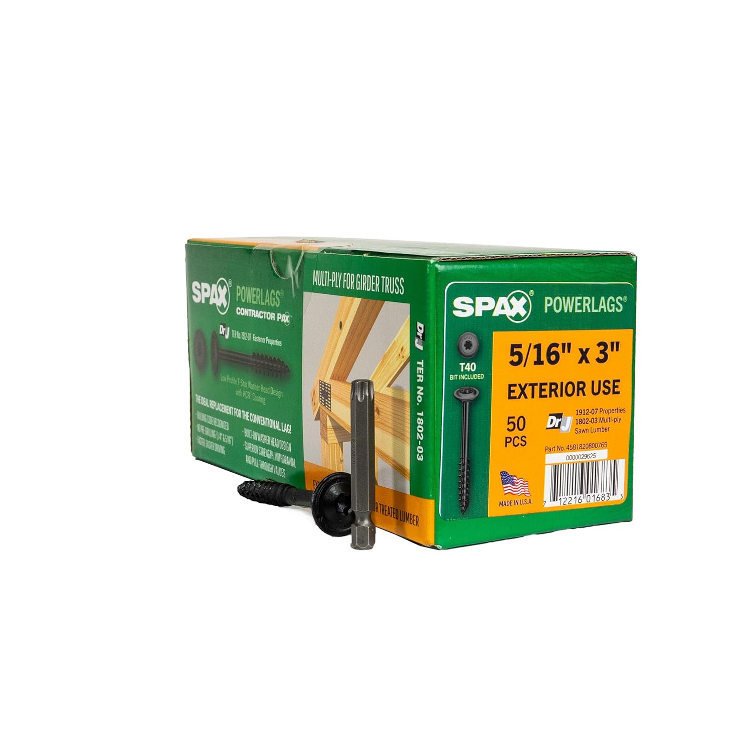 SPAX 5/16" x 3" Exterior Washer Head Structural Wood Lag Screws Powerlags Torx T-Star (50 EA) Bit Included Heavy Duty Rust Resistant