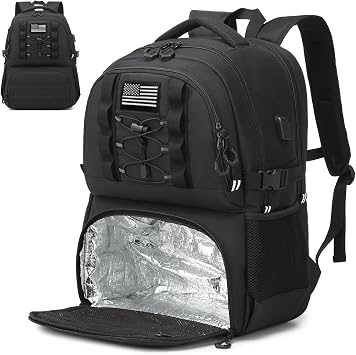 Laptop Lunch Backpack for Men - 40L Large Capacity Work Lunch Box Backpack with Lunch Compartment and USB Post, RFID Insulated Cooler Backpack for Work, Travel, Picnic, Black