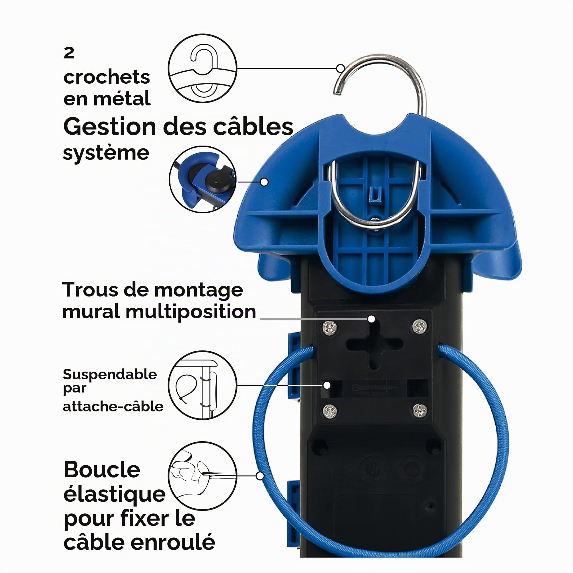 Electraline 62575 Rallonge/Bloc Multiprise Outdoor avec Fiche CEE,3 Prises Schuko + 1 CEE IP44,accrochable avec 2 crochets + serre-câbles élastiques,Câble H07RN-F 3G1.5 Longueur 10M adapté camping