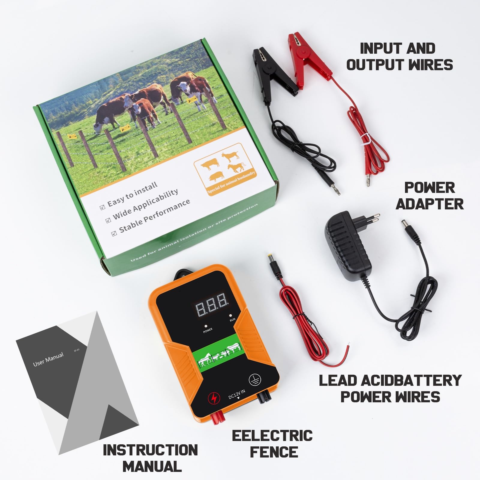 15KM Pastor electrico , cerca eléctrica Controlador de pulso de alto voltaje seguro Granja de animales Cerca eléctrica Pastor Granja de animales Pastor eléctrico para vacas, ganado, caballos (Negro)