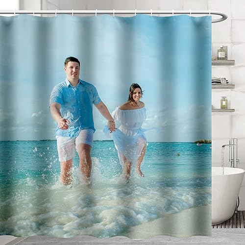 Miniatura 7 de Livole Cortina de ducha personalizada con imágenes, juego de cortina de ducha impermeable personalizada con 12 ganchos, cortina de ducha