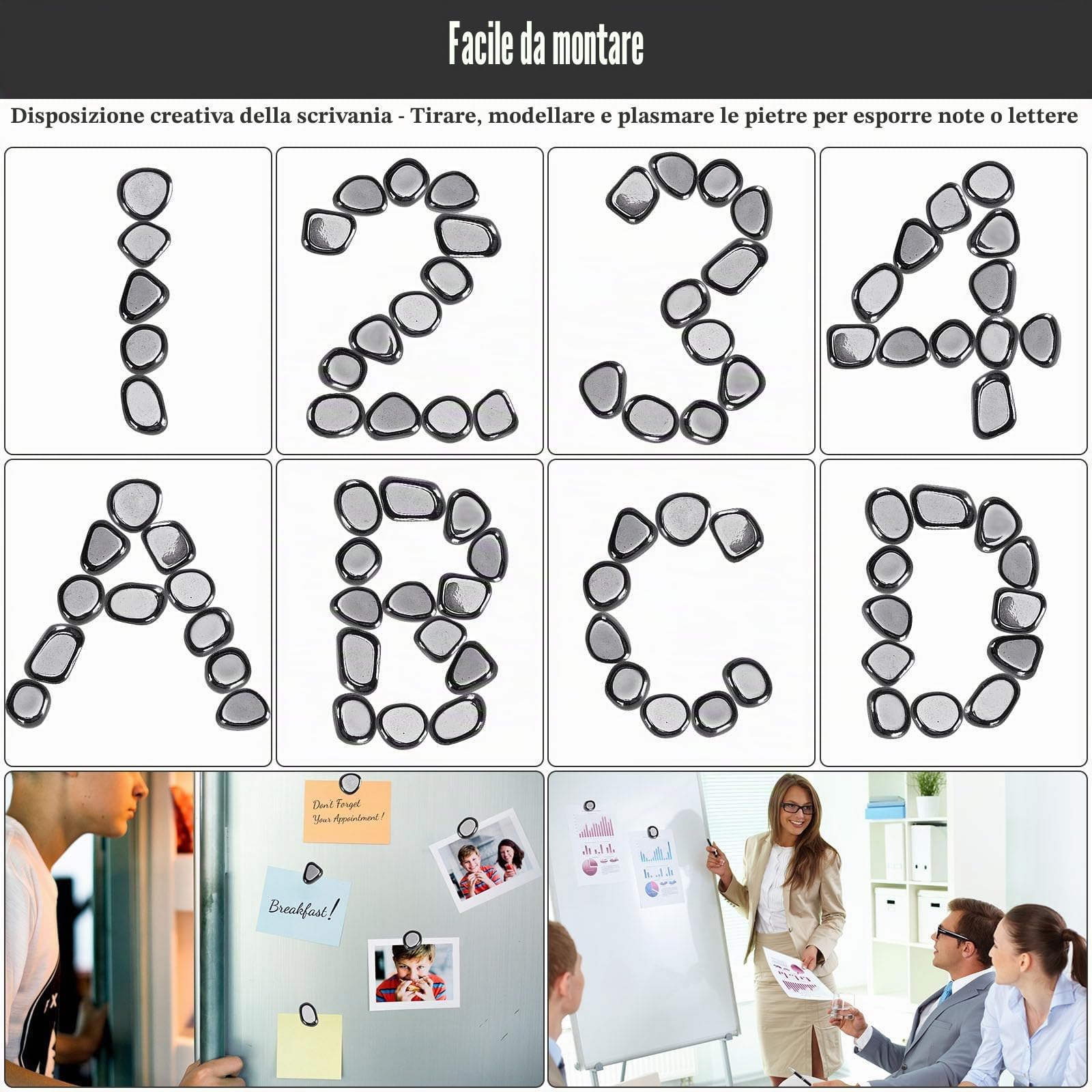 20 Pezzi Pietre Magnetiche di Ematite, Irregolari Magneti con Borsa Portaoggetti per Relax, Decorazione e Anti-Stress, Magneti per Frigorifero, Ufficio e Casa (Nero)
