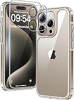 TAURI 5 in 1 for iPhone 15 Pro Case Clear, [Not-Yellowing] with 2X Screen Protector + 2X Camera Lens Protector, [15 FT...