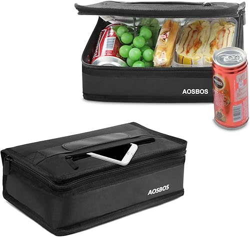 Aosbos Lonchera aislada para lonchera pequeña para hombres y mujeres, bolsas de almuerzo compactas, bolsa enfriadora plana, lonchera delgada, bolsas