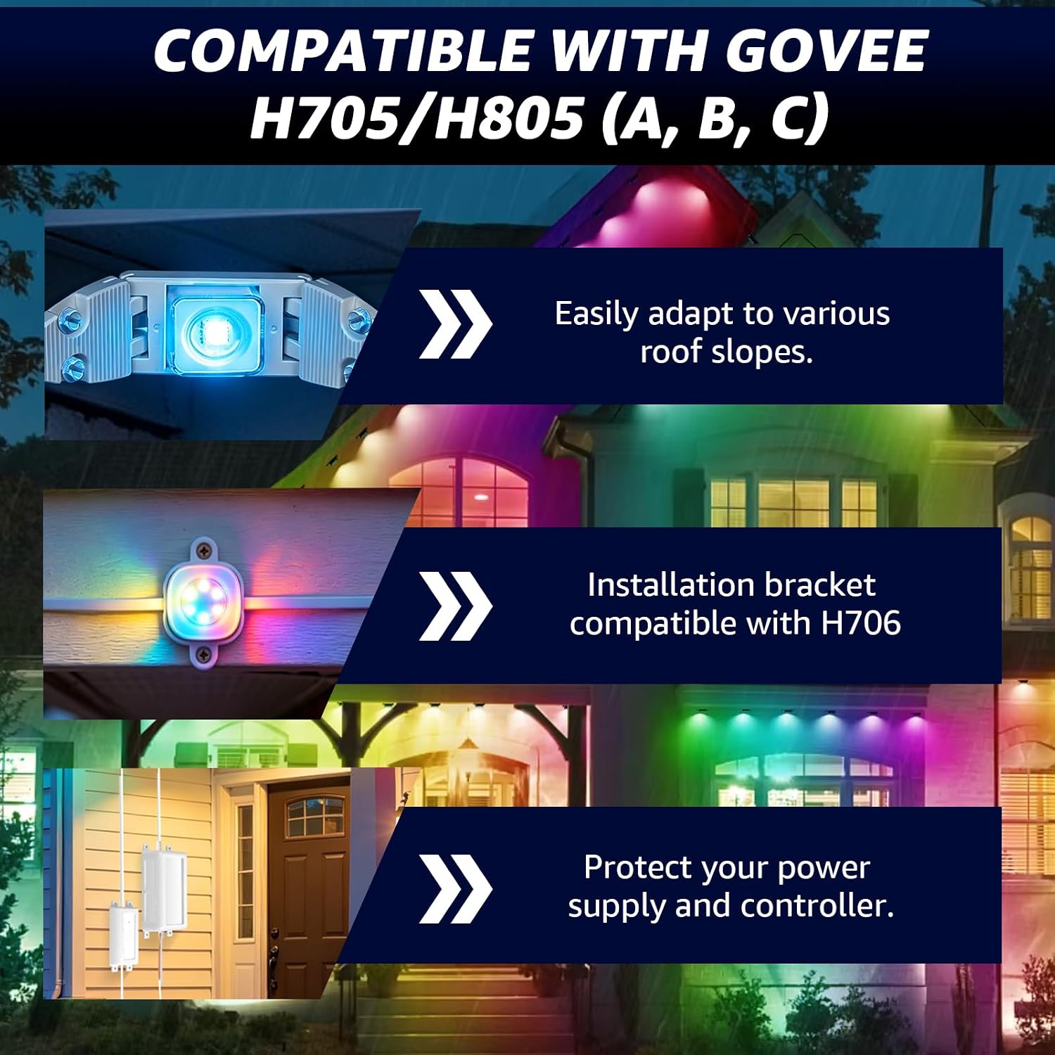 3 in 1 Outdoor Light Mounting Clips Kit for Govee H705A/B H805A/B – 6PCS Gable Light Clips & 76PCS Light Clips & 1PC Controller and Power Adapter Mount Set All with Screws White