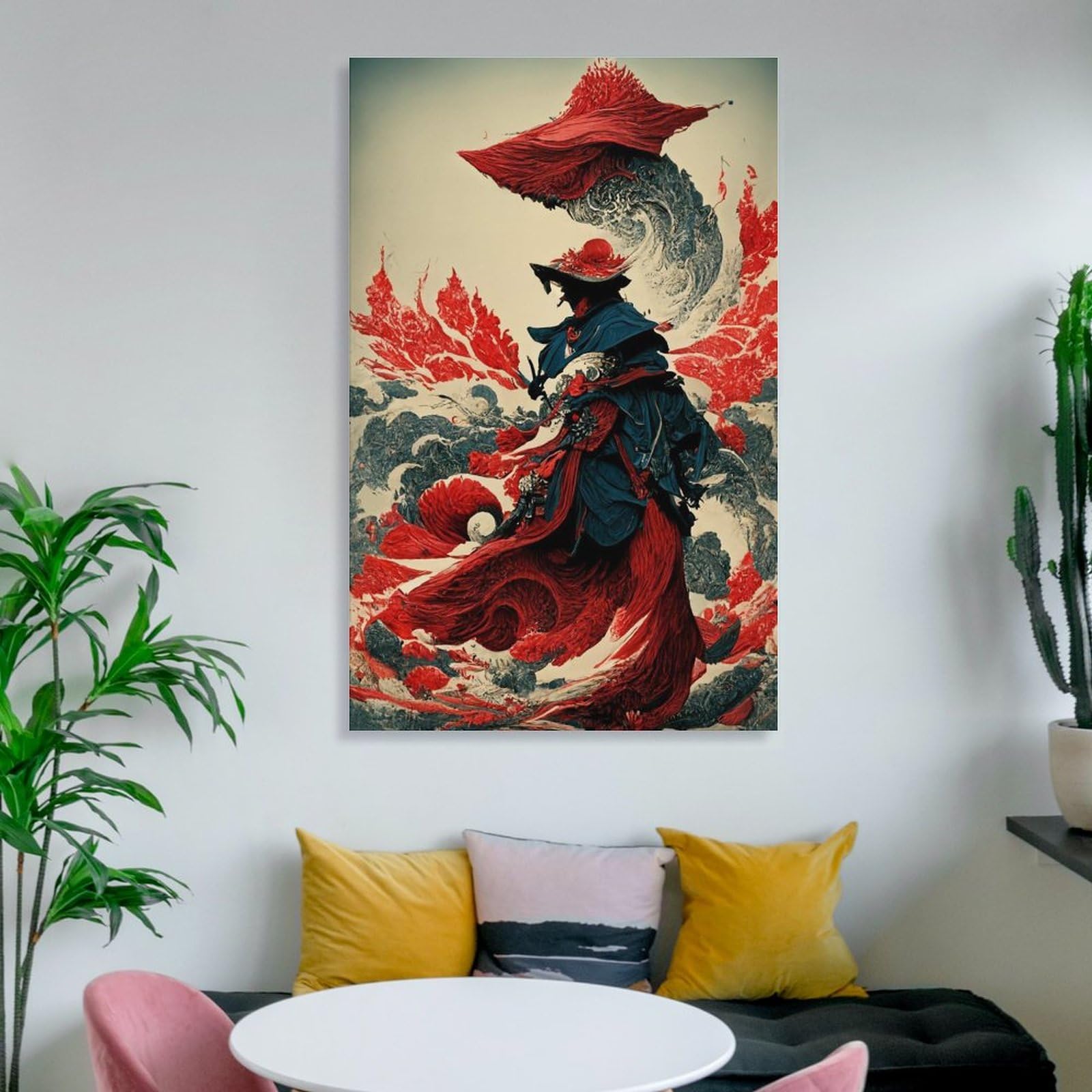 Amazon.co.jp: 絵画 波と武士の和風インテリア 絵画 サイケデリックな