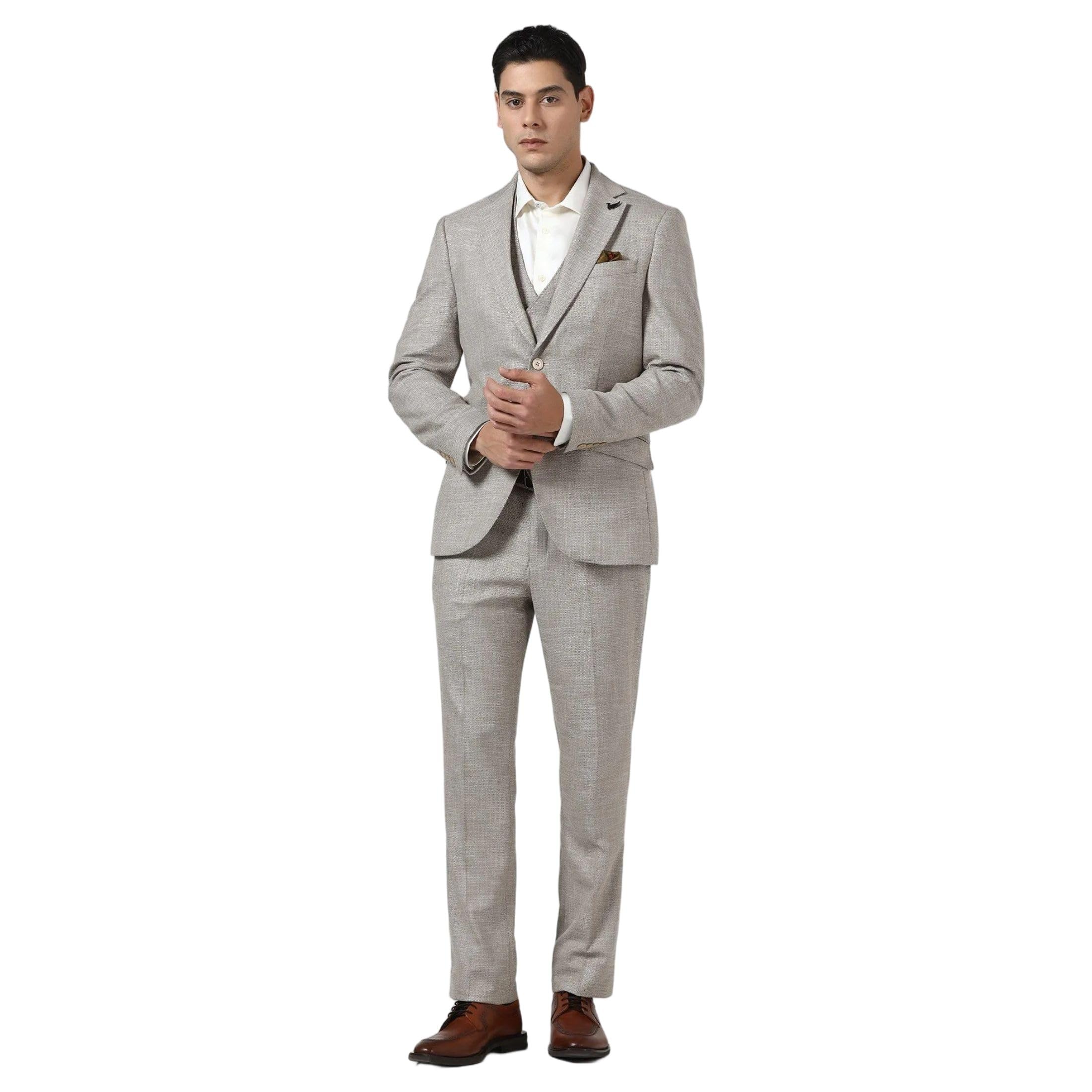 blackberrys Men's Light-Grey Poly-Blend Textured Slim Comfort 3-Piece Suits-picture-11